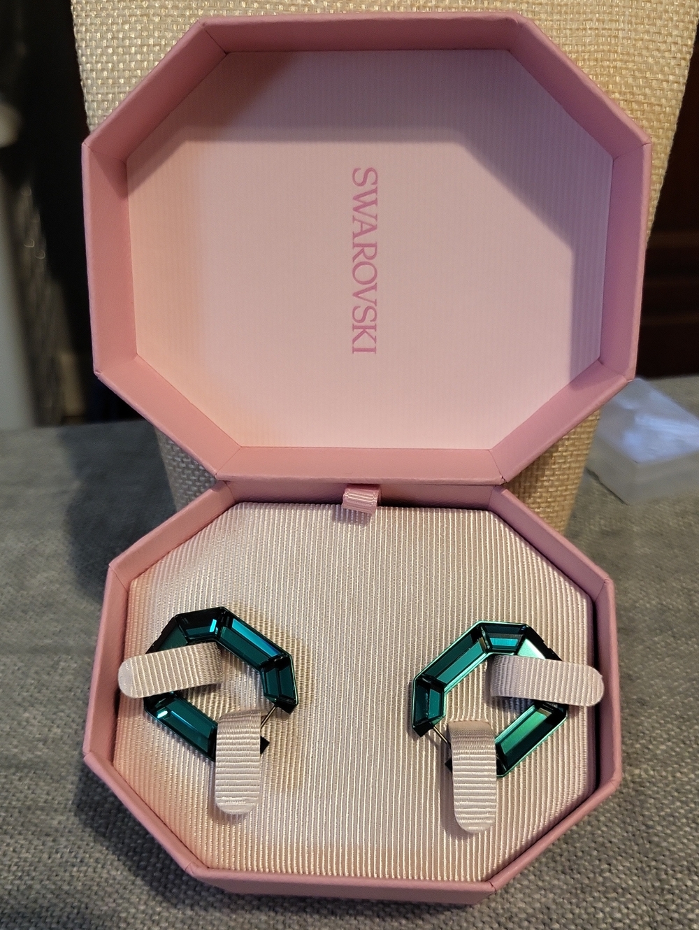 Swarovski Emerald Green Huggie Hinged Earrings